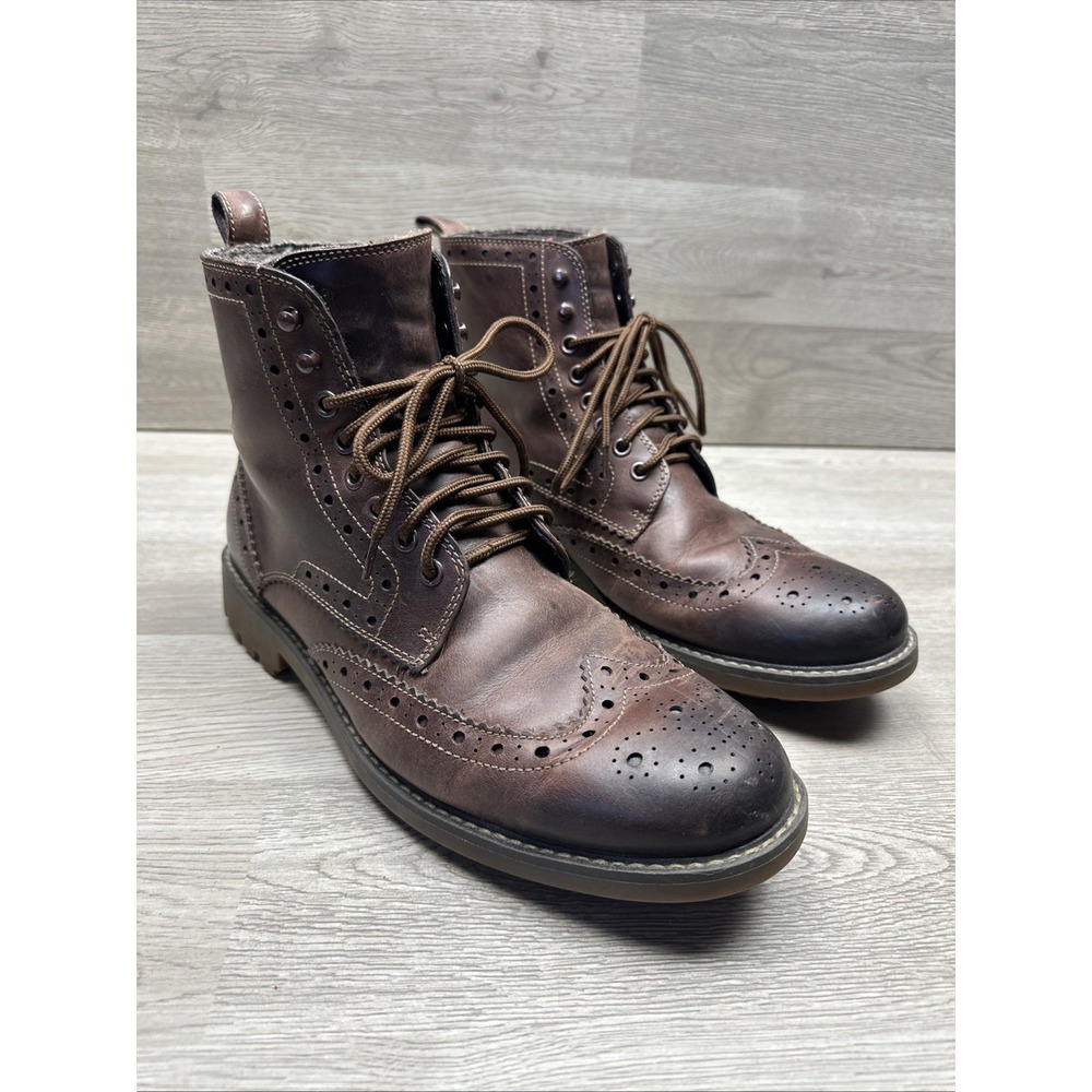Clarks Montacute Lord Brogue Leather Wingtip Chukka brown boots, Men's 10US NICE